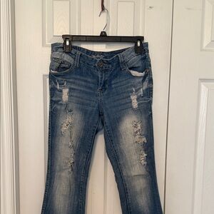 Amethyst Classic Blue Distressed Flare Jeans. Create a bundle and save!